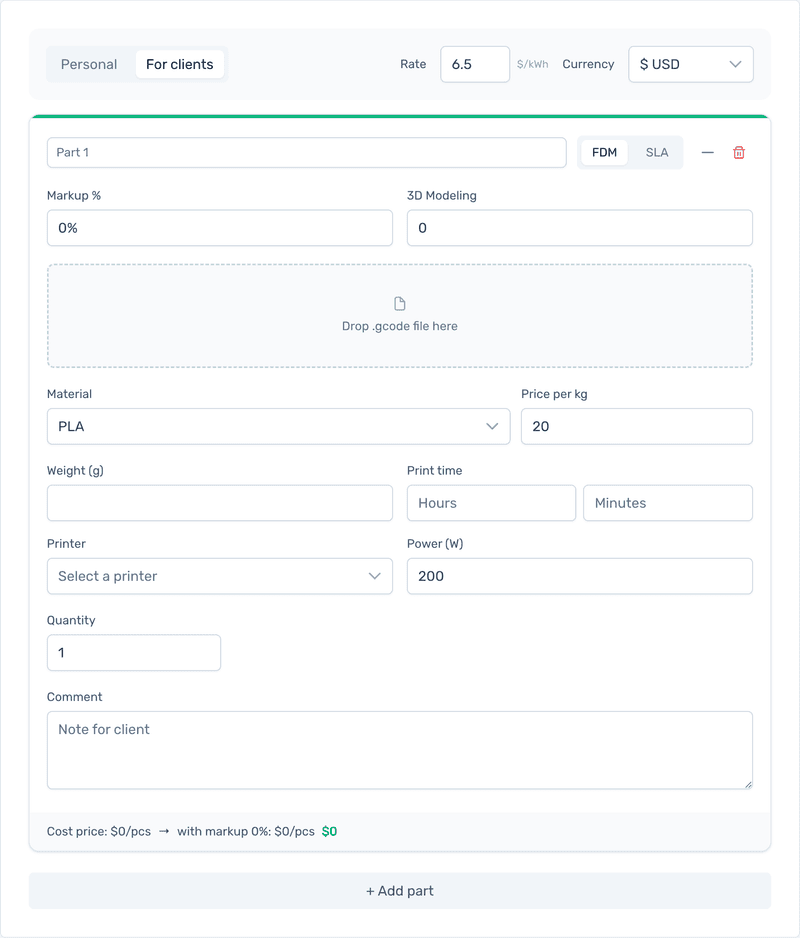 Online 3D Printing Cost Calculator