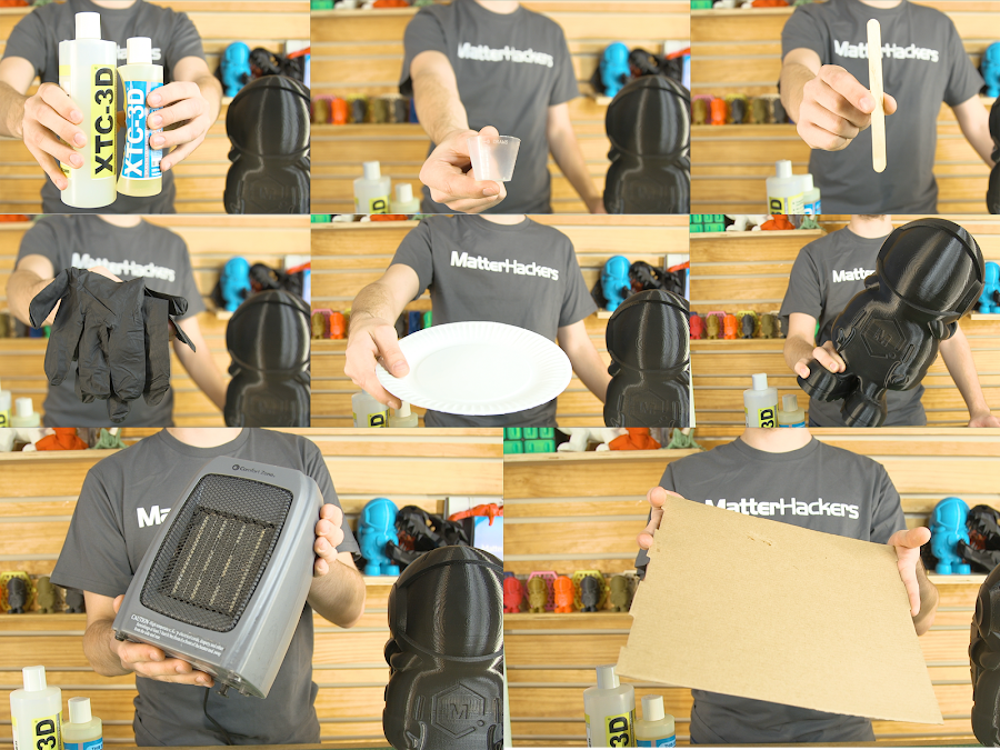 Все материалы для XTC-3D: компоненты A и B, кисть, смесительная чашка, бумажная тарелка