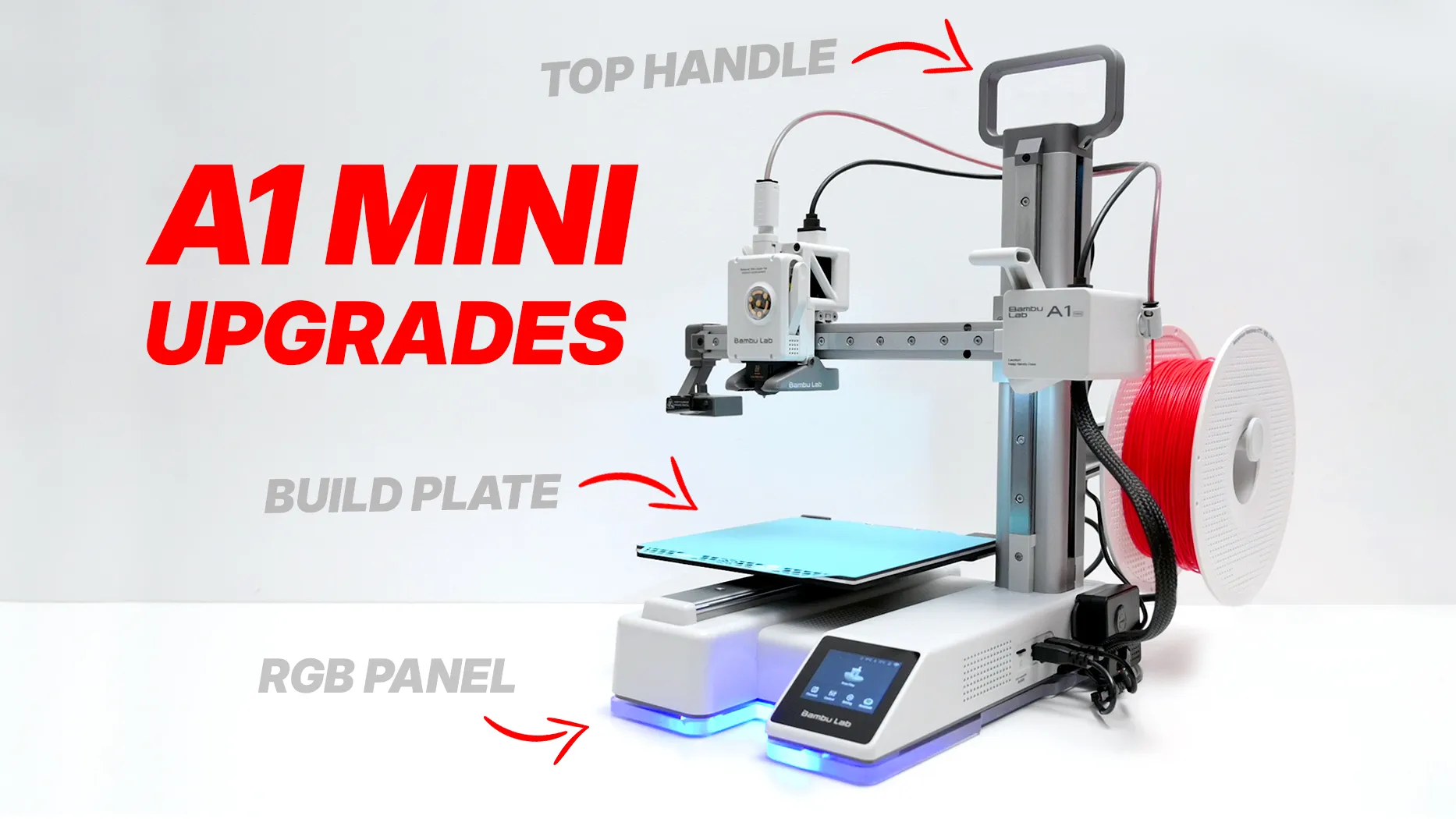 Bambu Lab A1 Mini с установленными модами: Cryogrip plate, top handle и Aura RGB