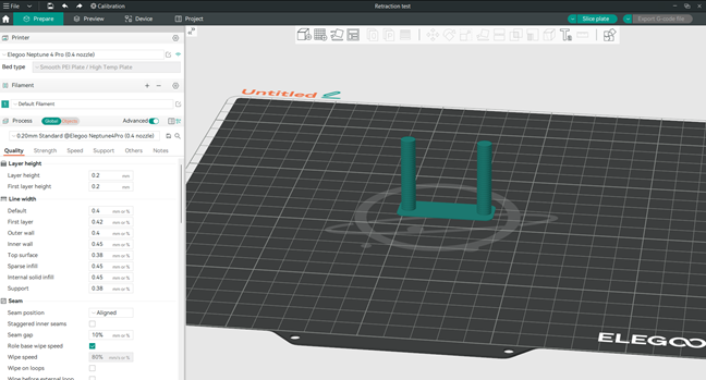 OrcaSlicer — башня отката в нарезанном виде