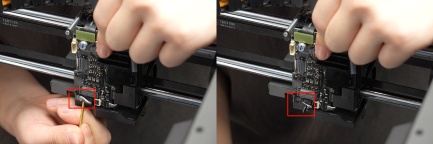 Disconnecting the right fan connector on the X2D toolhead board