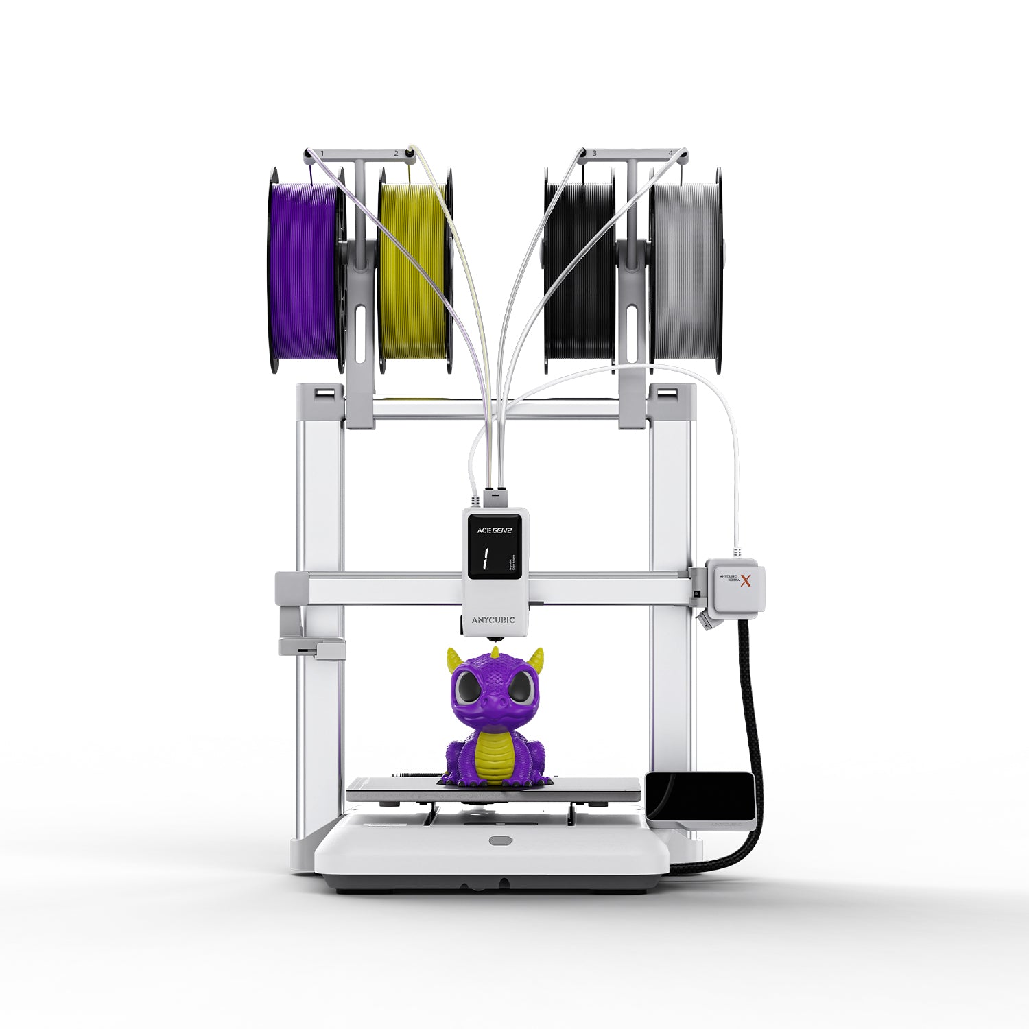 Anycubic Kobra X с четырьмя катушками филамента и печатающей головкой ACE GEN2