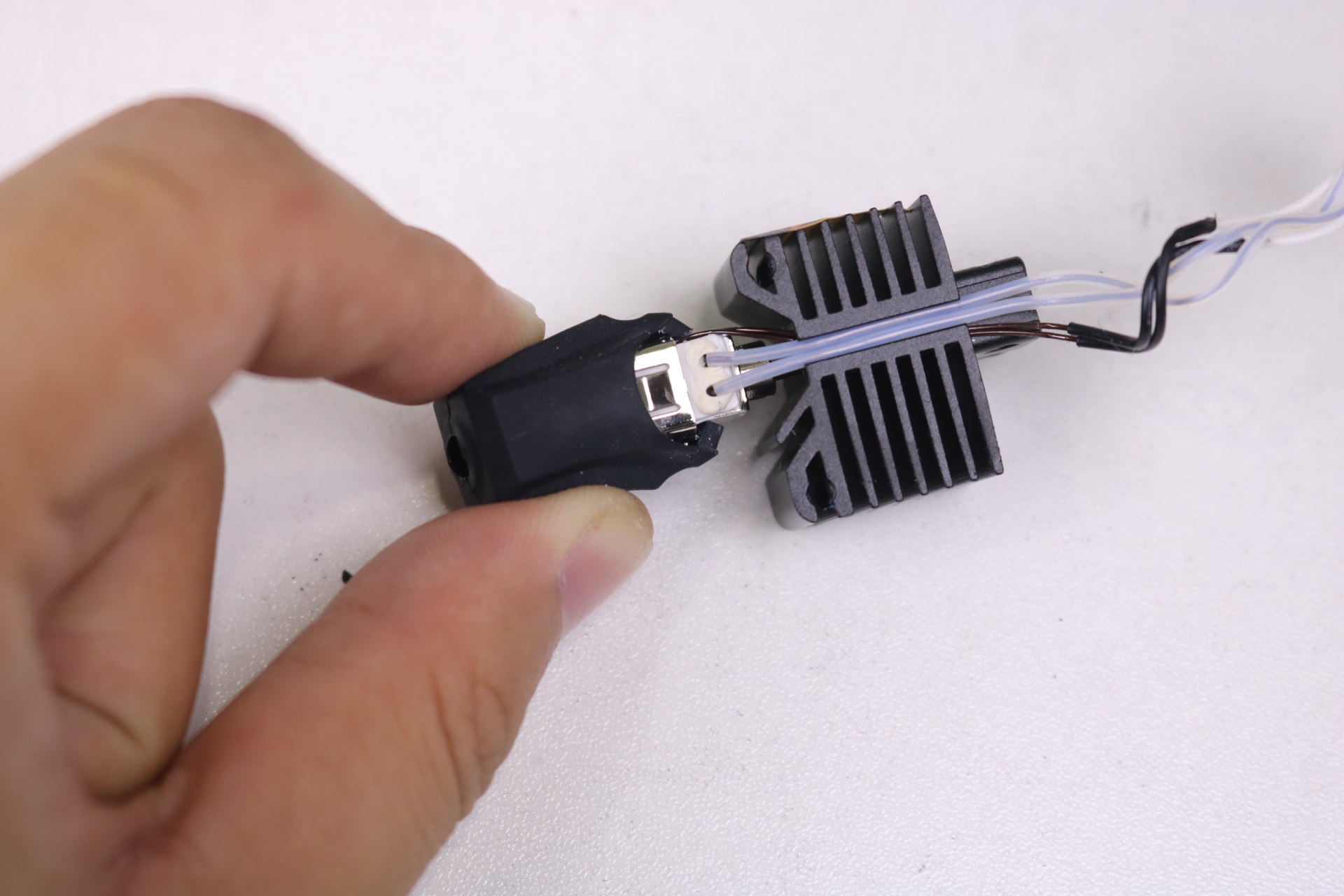 Hotend removed — heater wires exit through the top