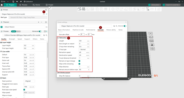 Настройки отката в OrcaSlicer — расстояние и скорость
