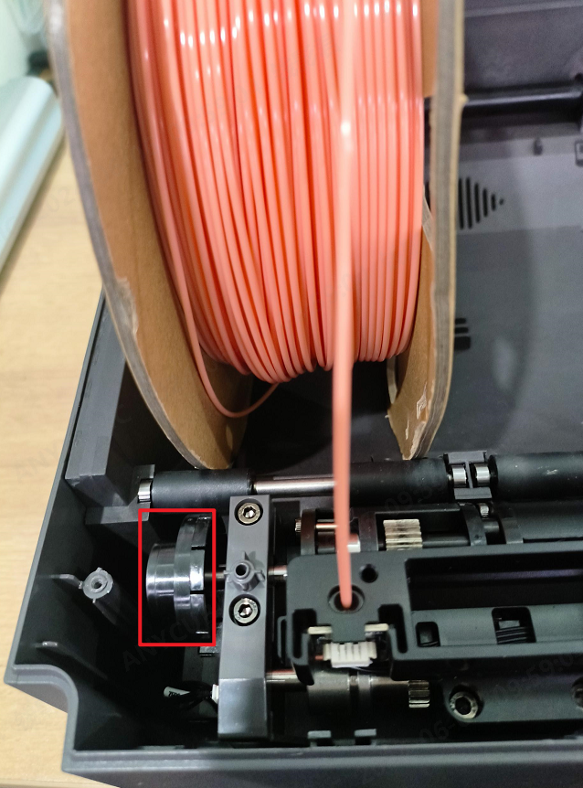 Filament jammed in the ACE Pro drive gear — cover removed
