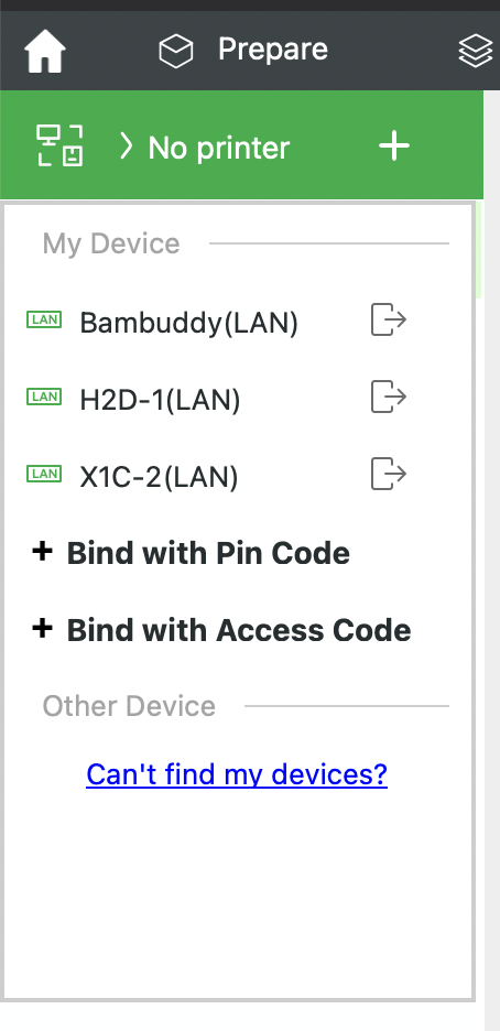 Виртуальный принтер Bambuddy, найденный в Bambu Studio