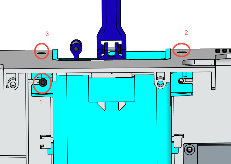 MC board fan access — 3 mounting screws