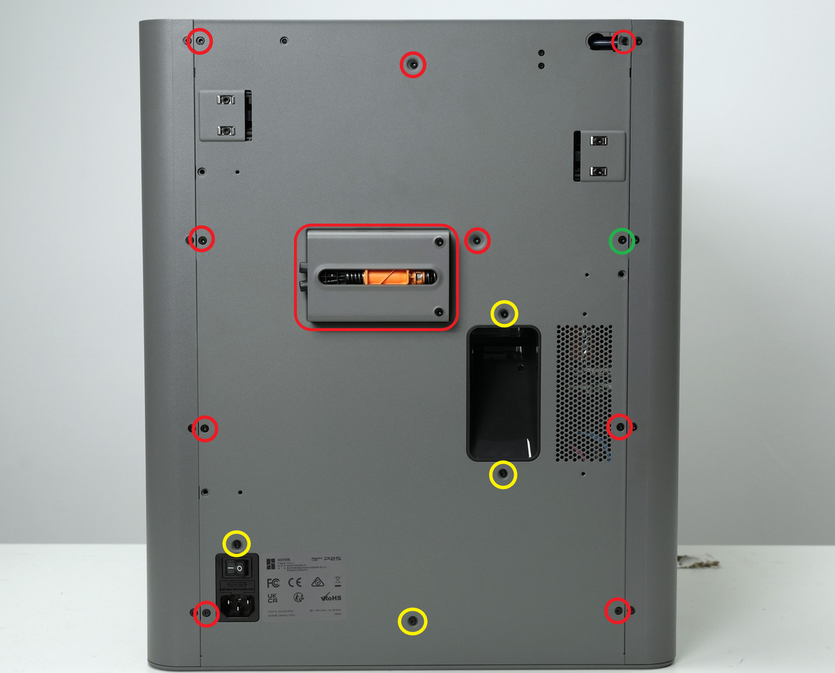 Схема расположения 3 типов винтов задней панели P2S