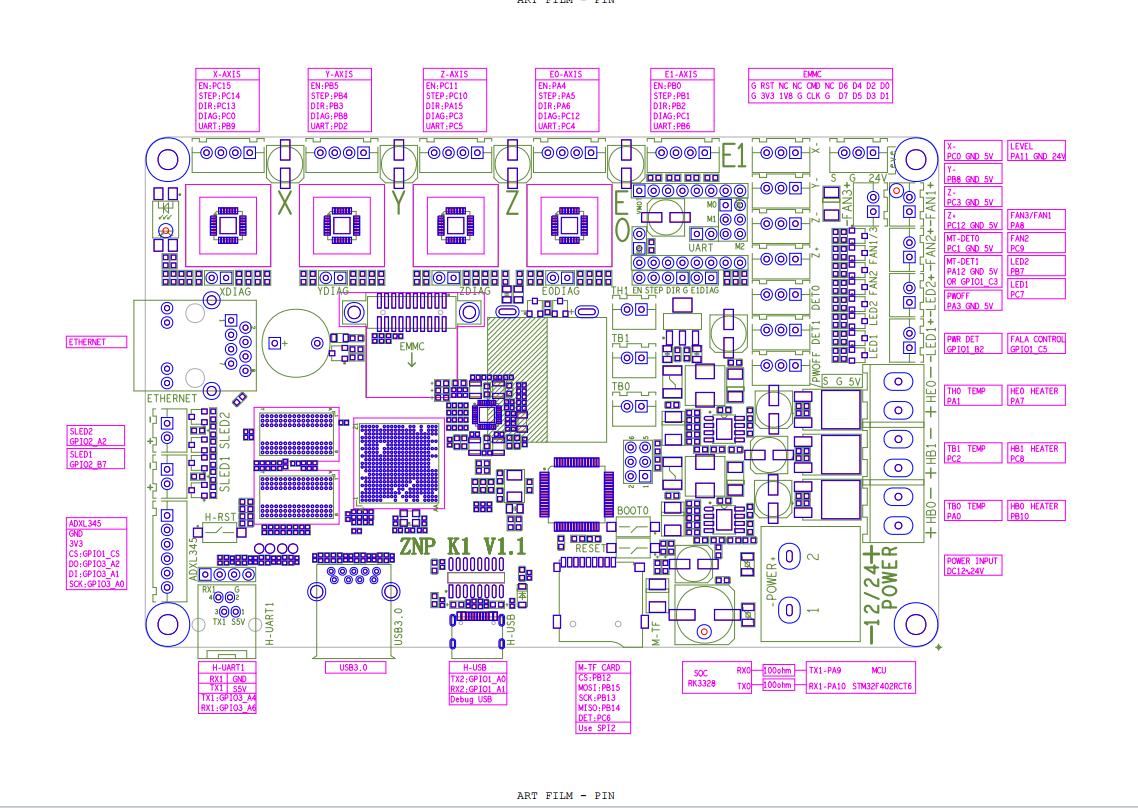 Распиновка платы ZNP K1 v1.1 с разъёмом ADXL345