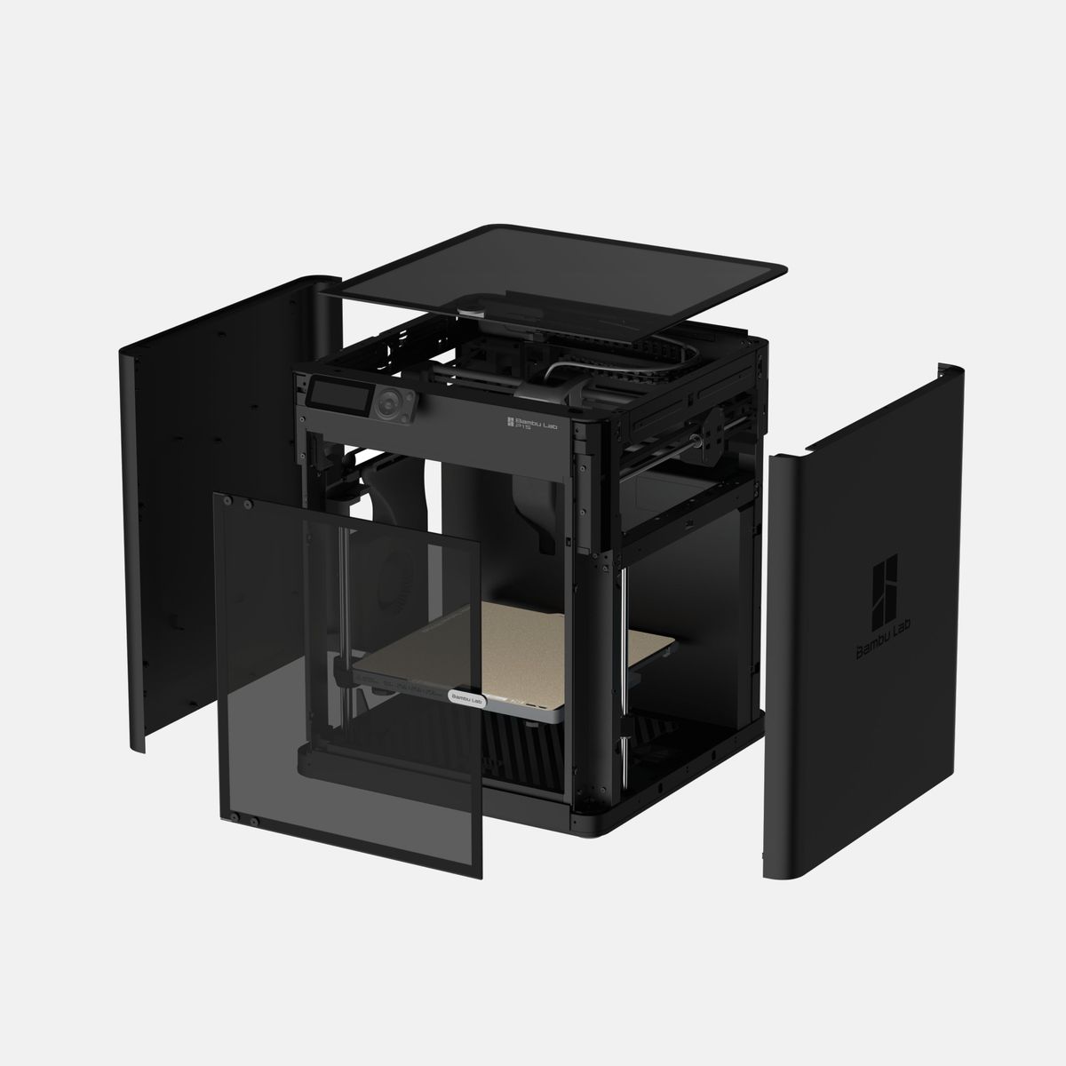 Bambu Lab P1S — закрытый CoreXY-принтер, видны панели корпуса