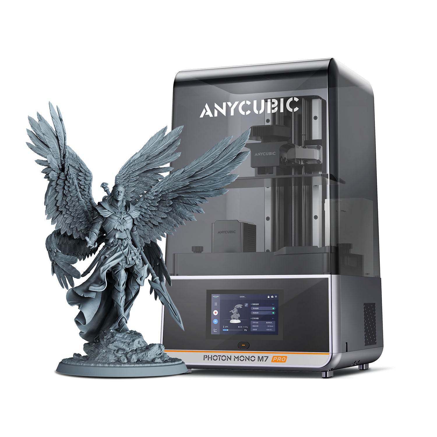 Фотополимерный принтер Anycubic Photon Mono M7 Pro с напечатанной фигурой ангела