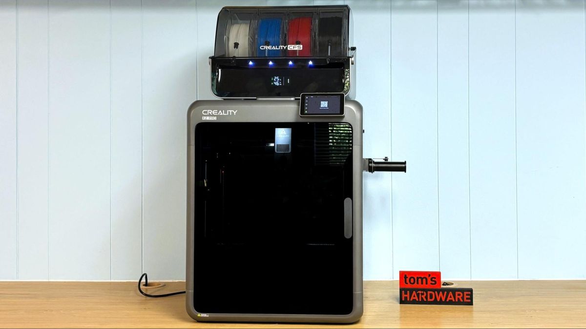 K2 Pro at the Tom's Hardware studio with CFS attached — typical configuration for ABS/PC printing with chamber heating