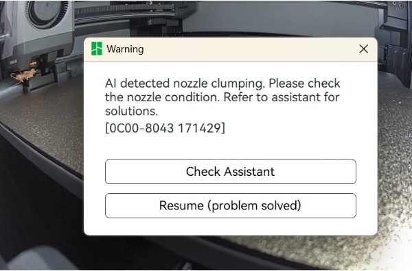 Nozzle clumping detected — пример AI-детекции