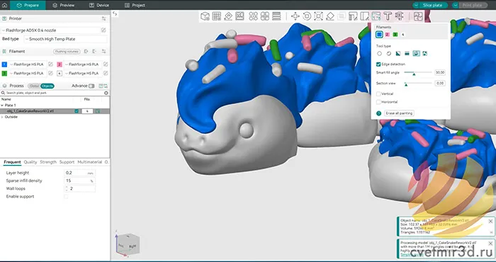 Мультицветная модель дракона — процесс 4-цветной печати на AD5X