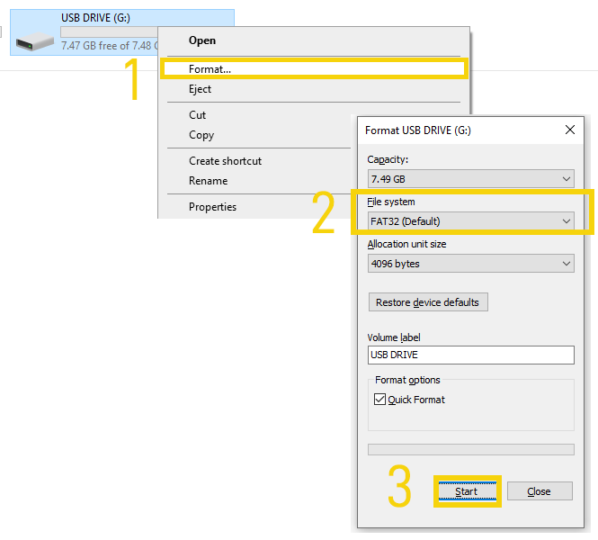 Форматирование флешки в FAT32 средствами Windows