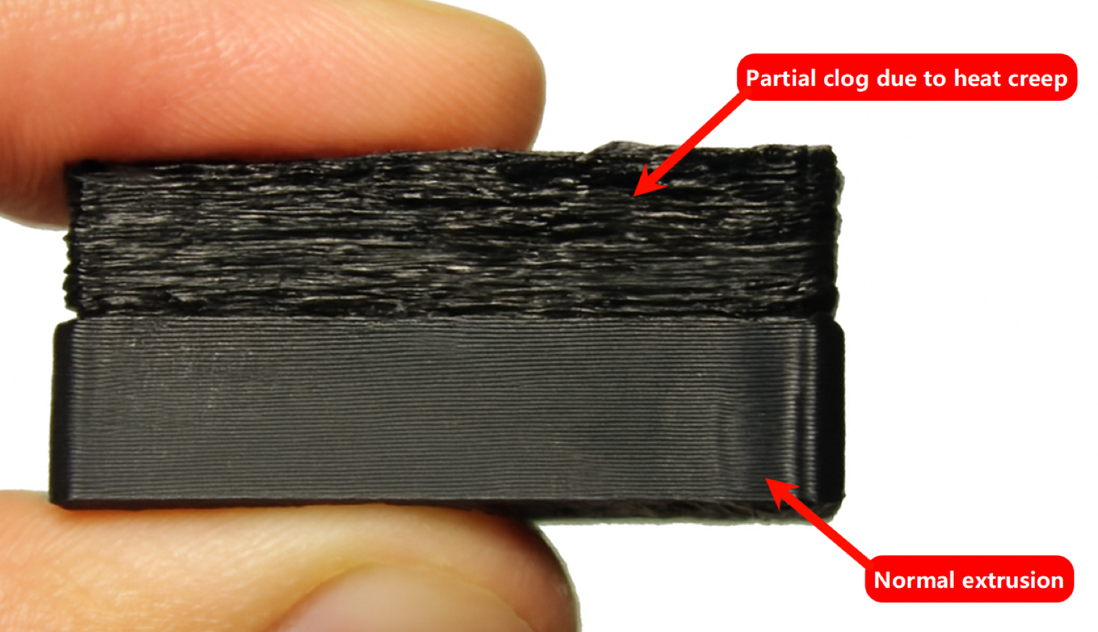 Cross-section of a hotend with filament plug from heat creep