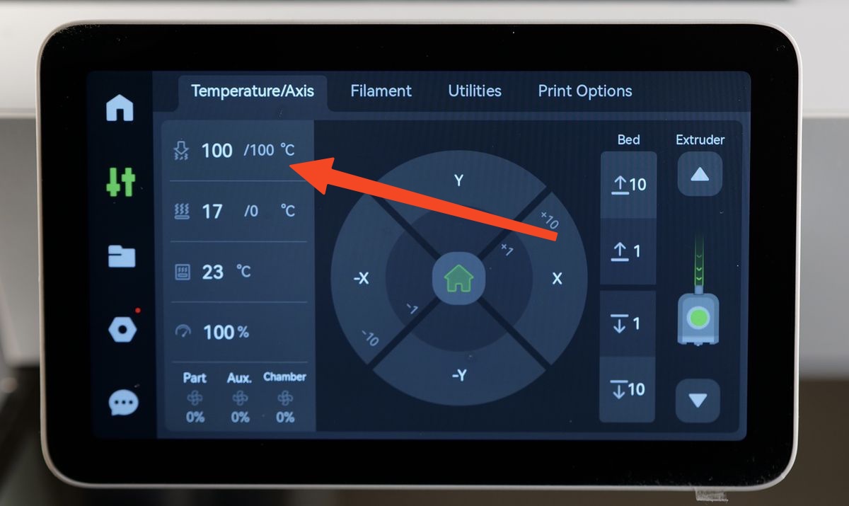 Cool nozzle to 100°C