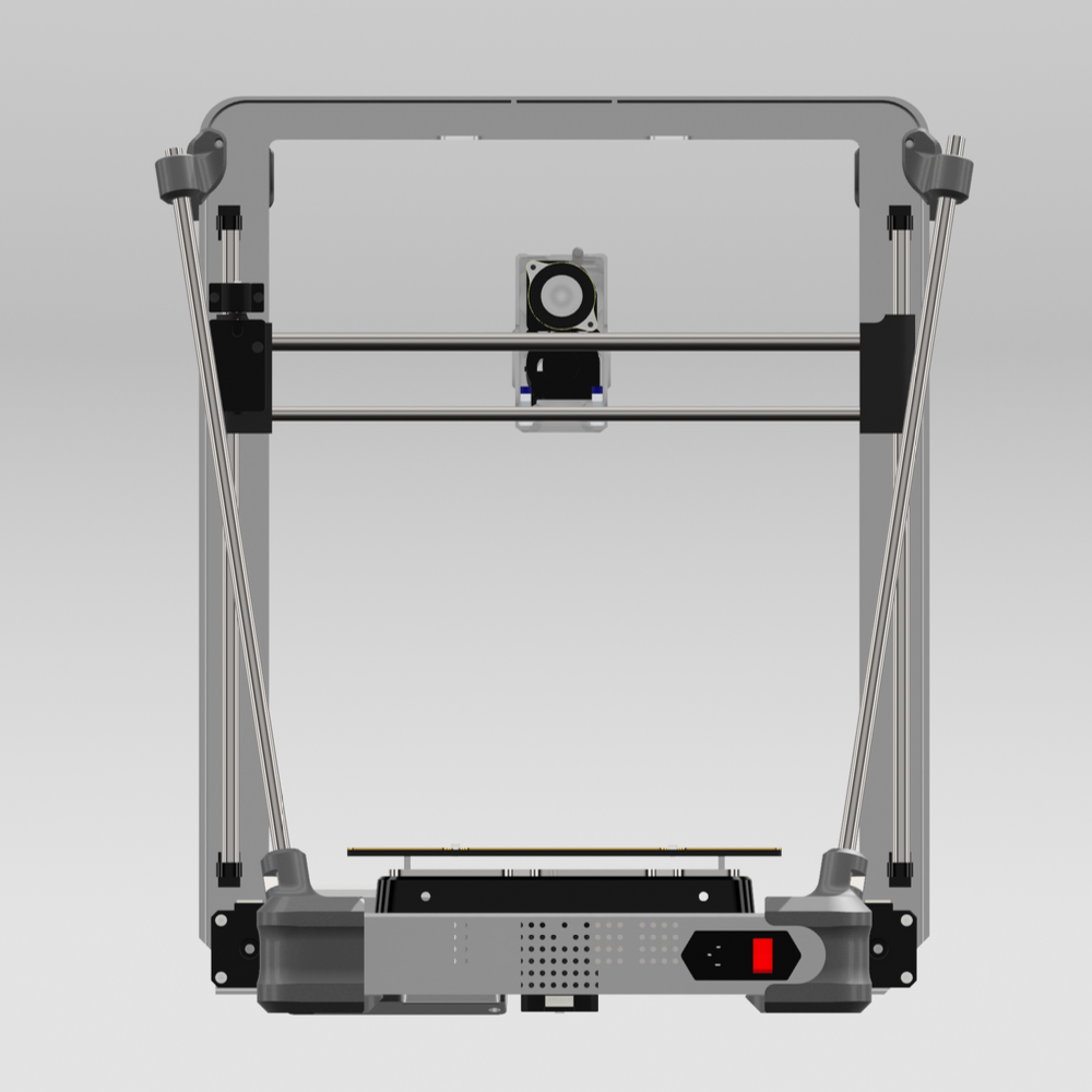 Threaded rods running from the top corners of the gantry down to the Ender-3 V3 base