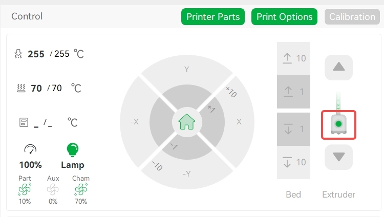 Bambu Studio, вкладка Device — зелёная точка индикации филамента
