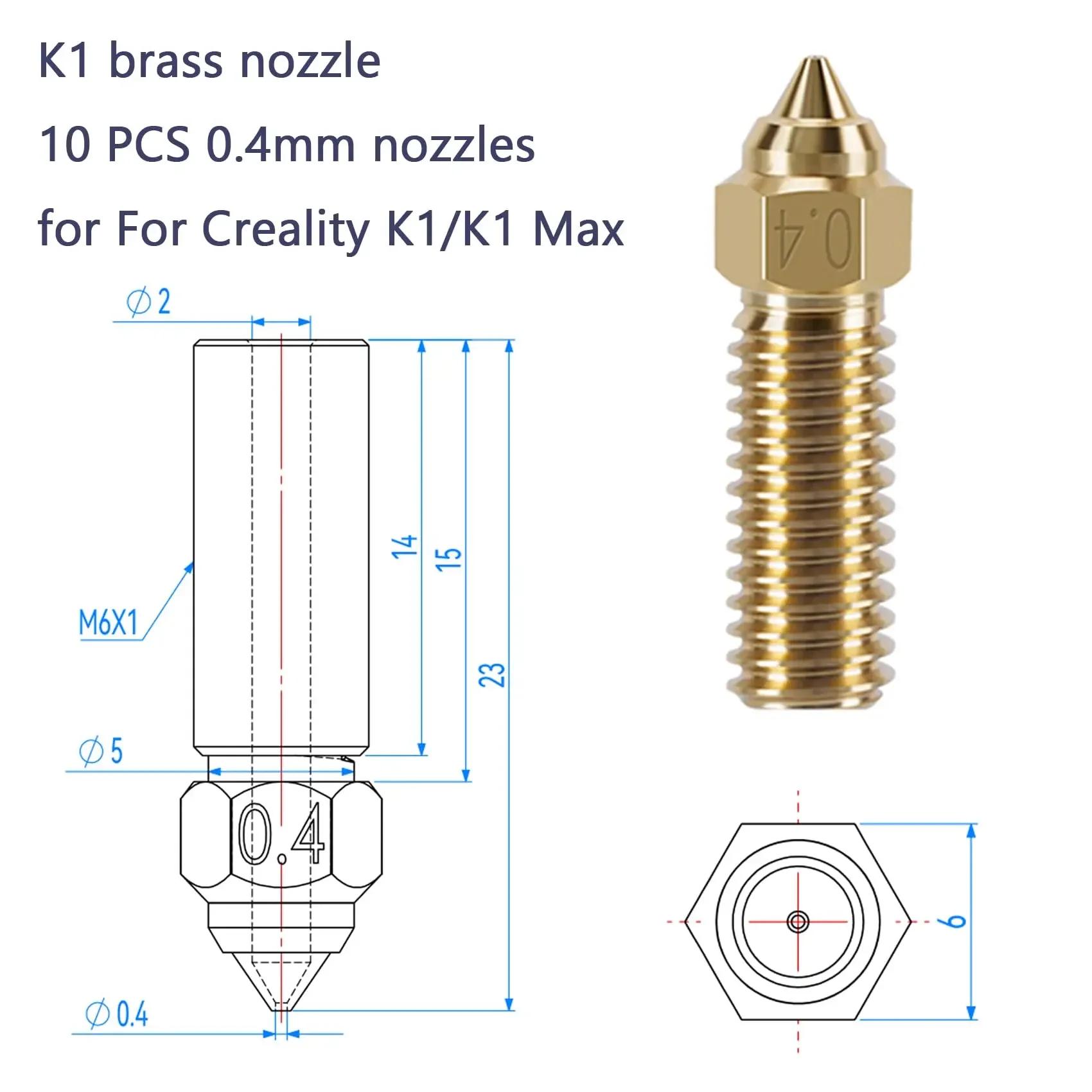 Латунные сопла 0.4mm для Creality K1 / K1 Max (набор 1/5/10 шт.) 3