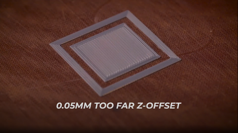 MatterHackers: 0.05mm too close — slight over-squish, watch for clogging