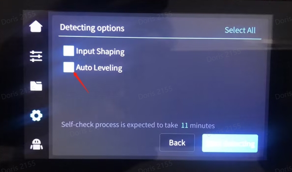 Запуск Auto-Leveling на экране K1 Max