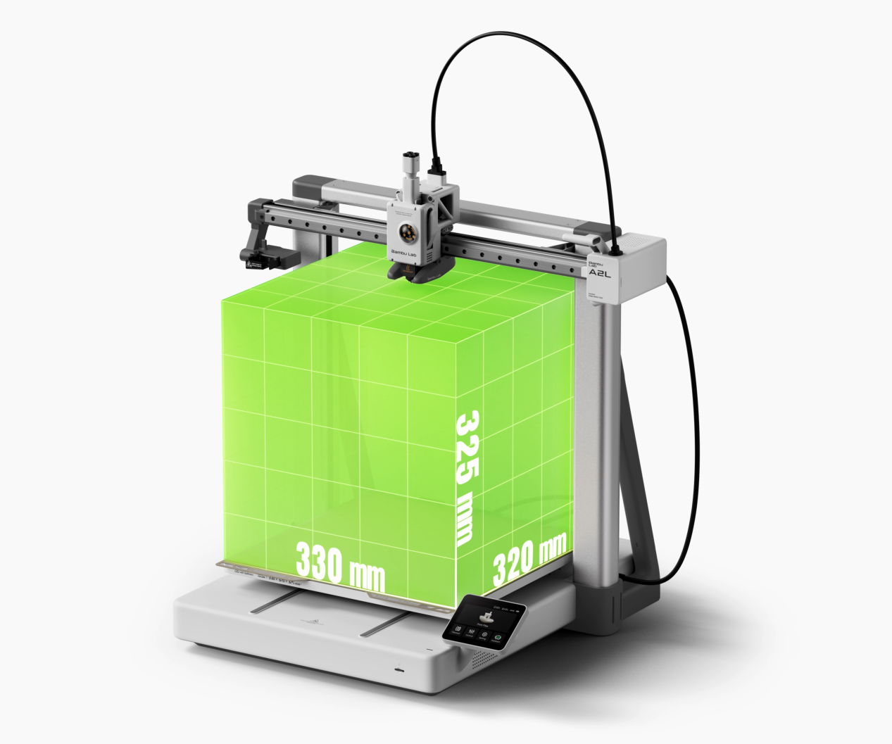 Bambu Lab A2L с обозначенной областью печати 330×320×325 мм