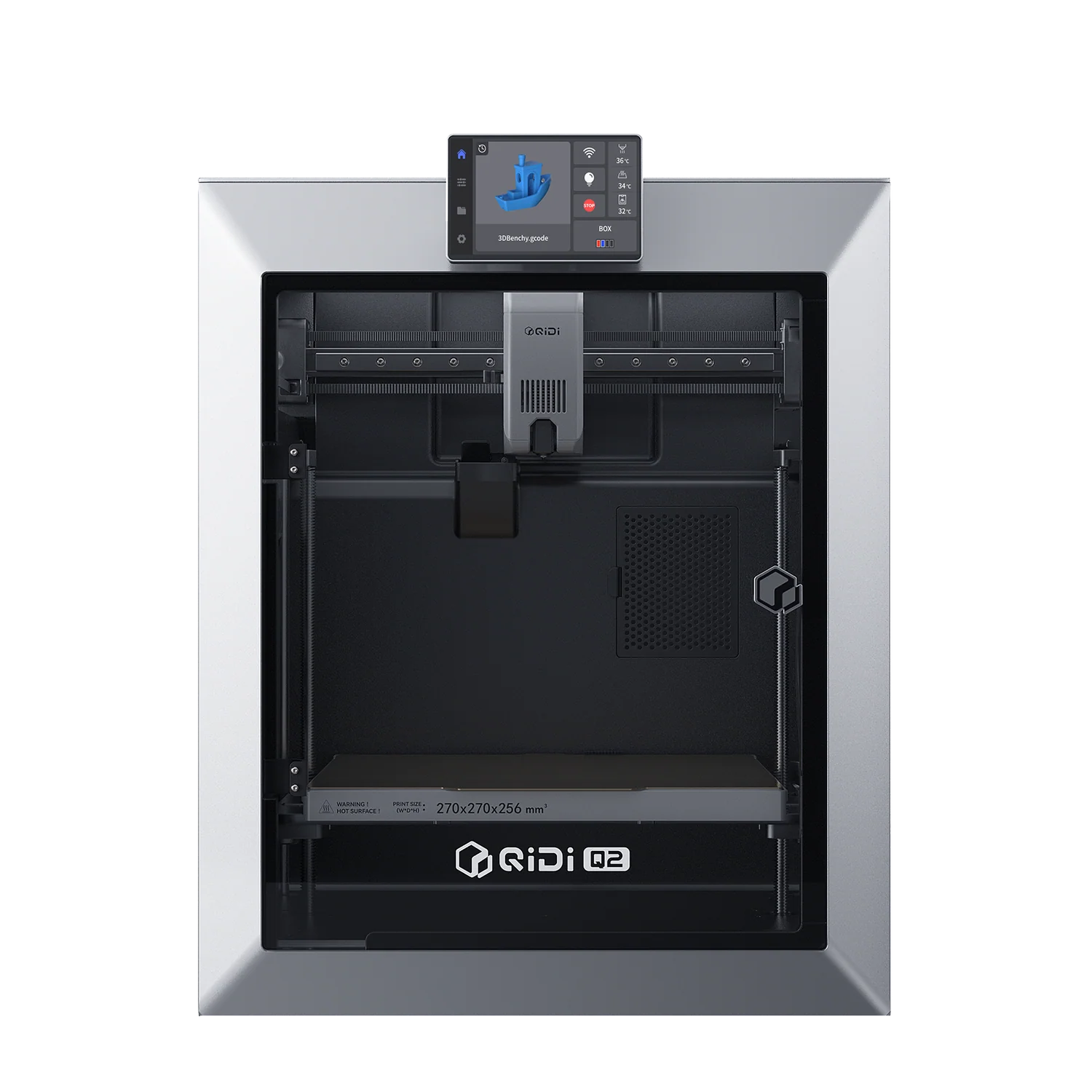 3D-принтер QIDI Q2 — закрытый CoreXY, вид спереди с сенсорным экраном и рабочей зоной 270×270×256 мм