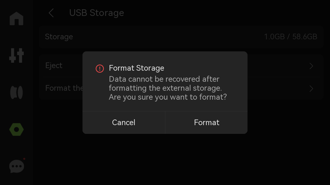 Подтверждение форматирования USB