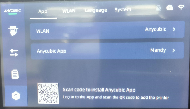 Вкладка приложения с QR-кодом для привязки принтера