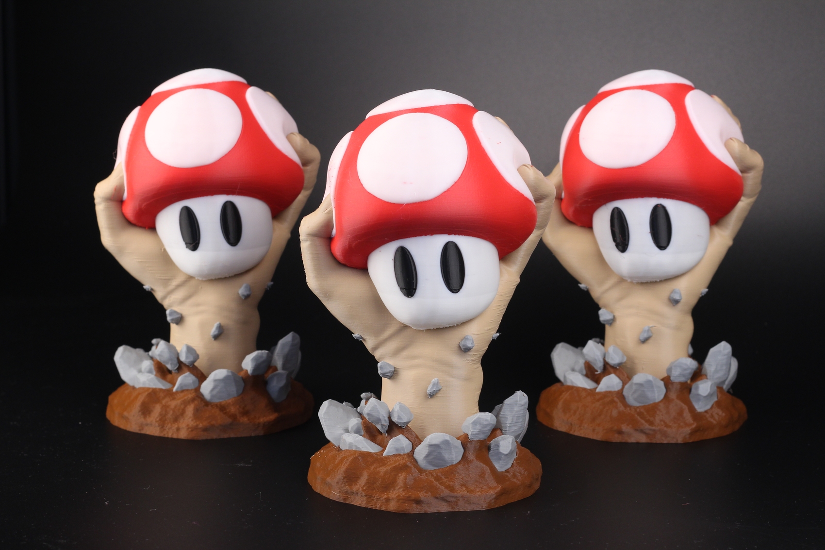 Многоцветная печать на X1C с AMS — три гриба из Mario, 5+ цветов