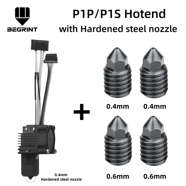 For Bambu Lab X1C P1P P1S Complete Hotend Print Head with Fan Thermistor Ceramic Heater 0.4mm Hardened steel nozzle