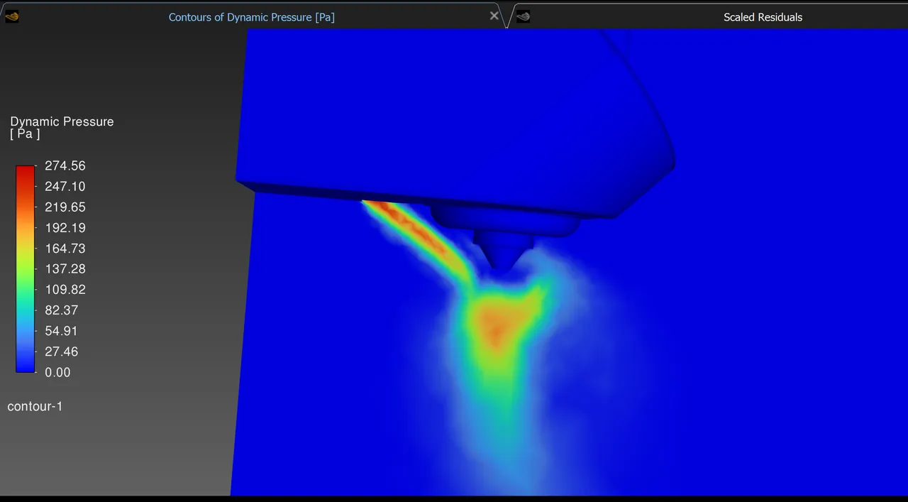 CFD-симуляция давления воздуха dual-flow воздуховода у сопла QIDI Q2