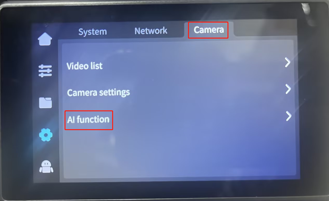 Меню Camera → AI Function на экране K1 Max