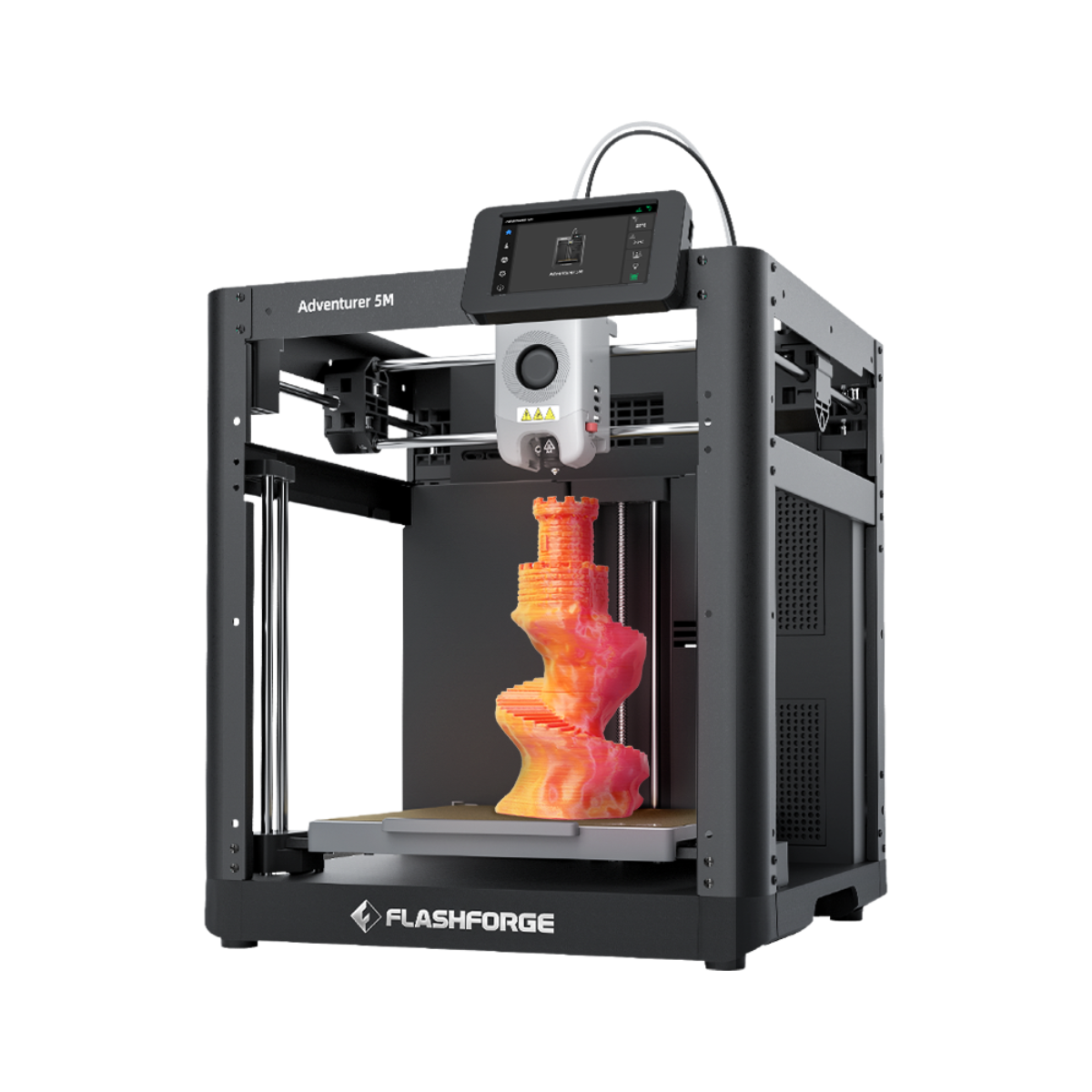 3D-принтер Flashforge Adventurer 5M с открытой рамой и напечатанной вазой