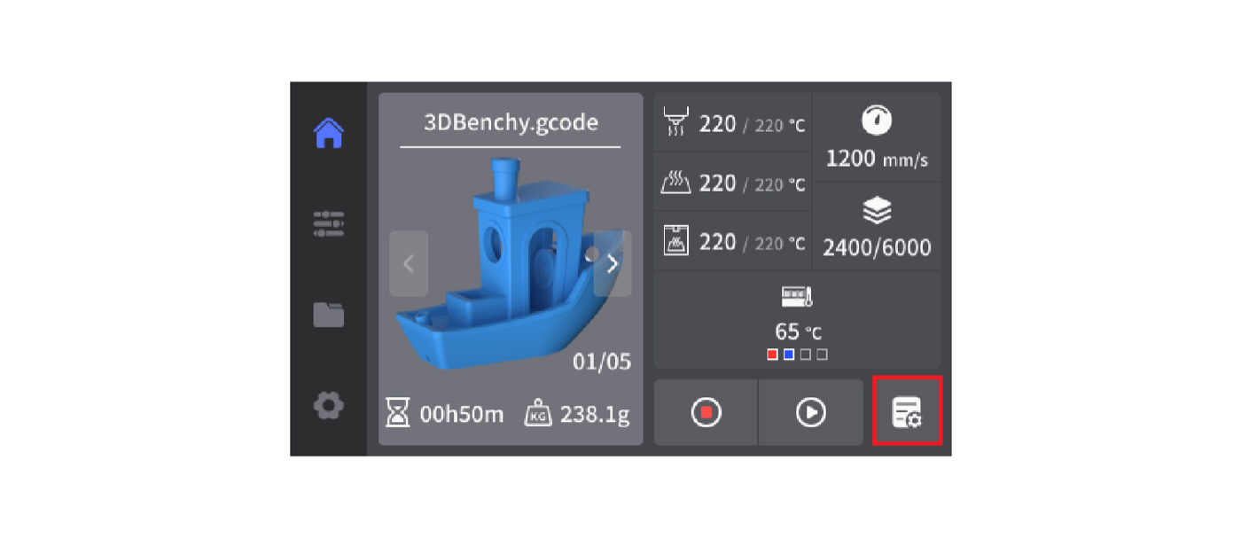 QIDI Q2 print interface showing a 3DBenchy model and temperatures