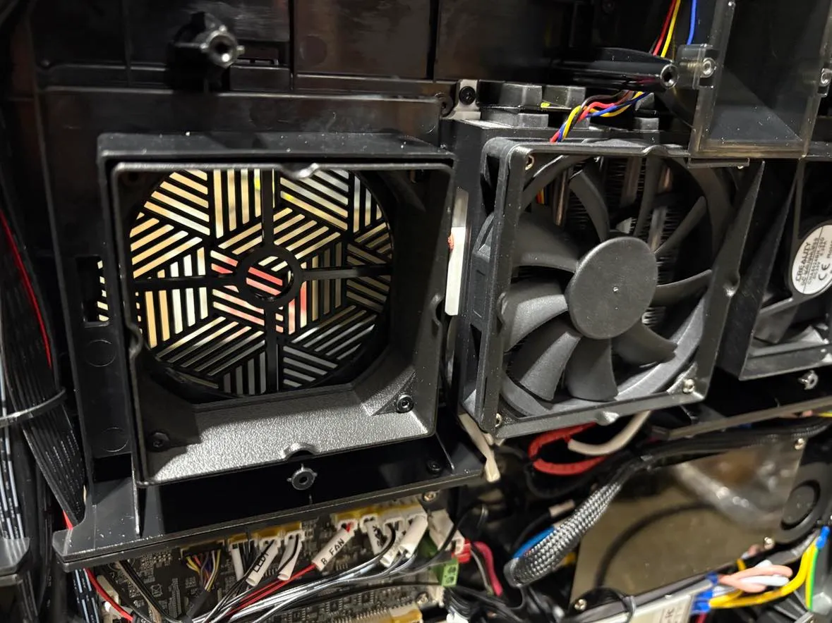 Installed chamber heat recirculation mod on Creality K2 — printed duct and fan