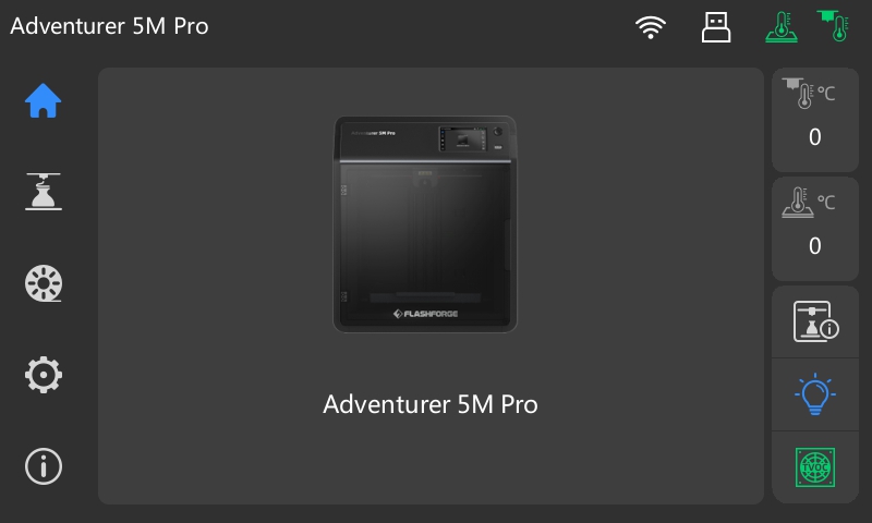 Экран AD5M показывает 0 градусов для сопла и стола