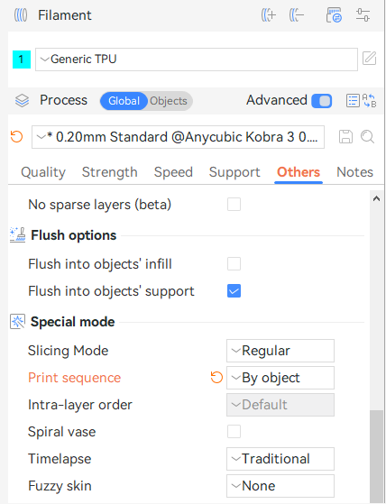 Высота слоя и ширина линии для TPU в Anycubic Slicer Next