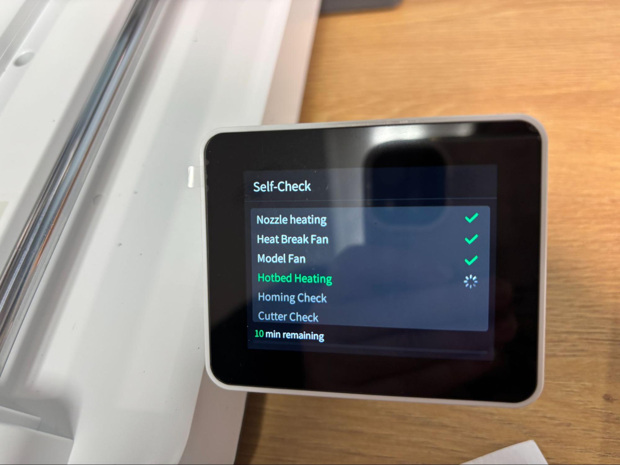 SPARKX i7 self-check — bed heating to working temperature before print