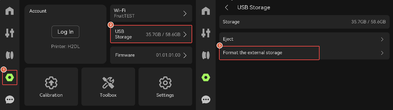 Форматирование USB-накопителя через меню принтера