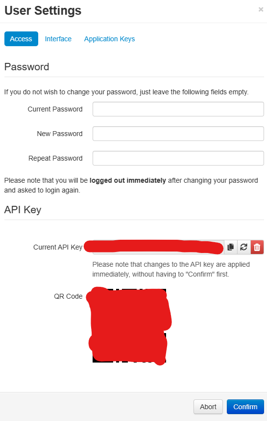 OctoPrint: раздел User Settings, откуда берётся ключ API для FDM Monster