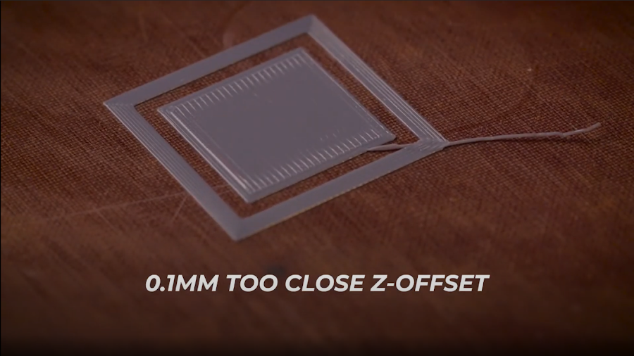 MatterHackers: 0.1mm too close — lines merging, elephant's foot forming