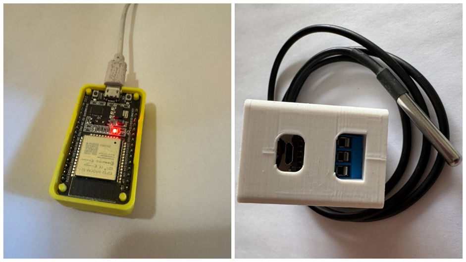 Плата ESP32 и печатный корпус самодельного термостата