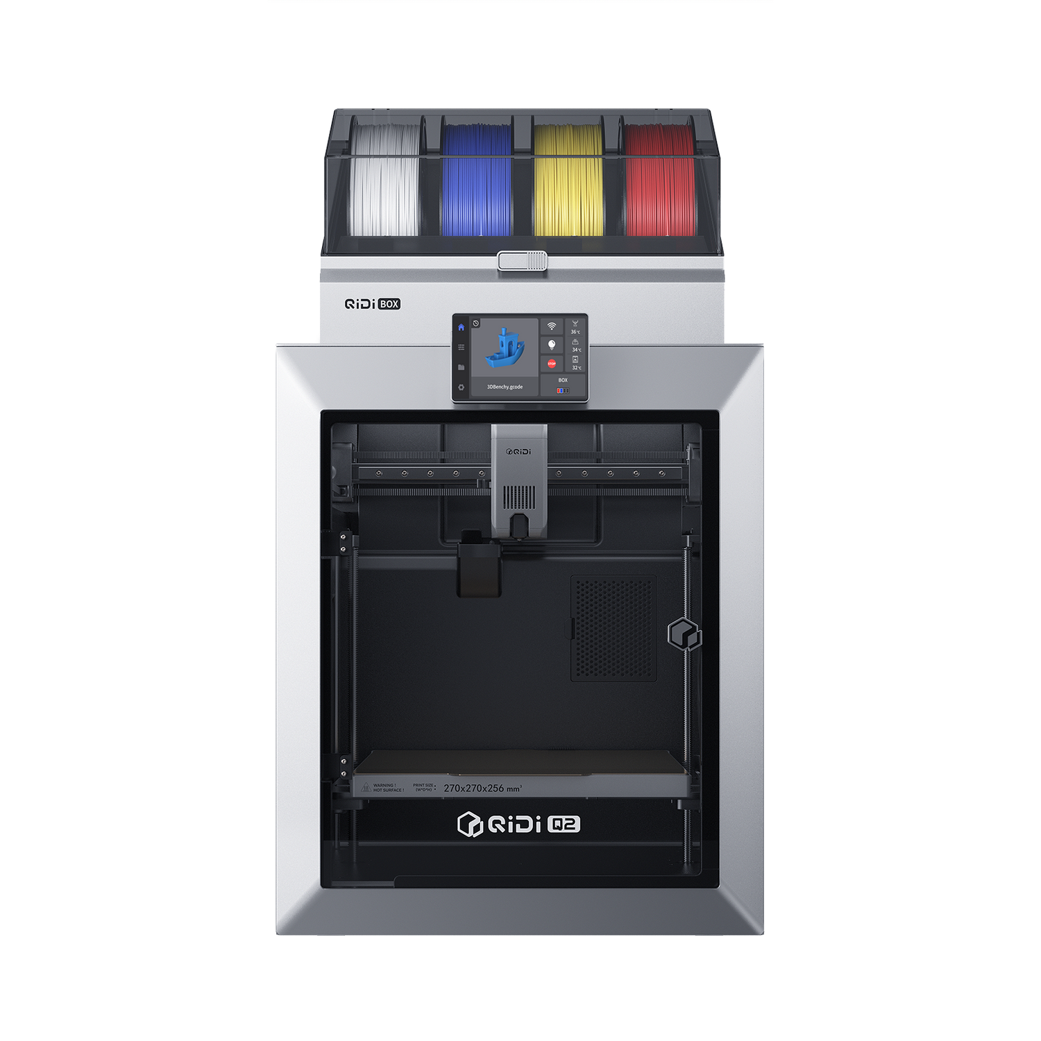 QIDI Q2 Combo with the 4-spool QIDI Box on top, front view