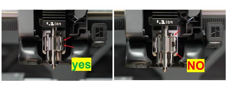 Сравнение правильной и неправильной защёлки клипсы хотенда H2S