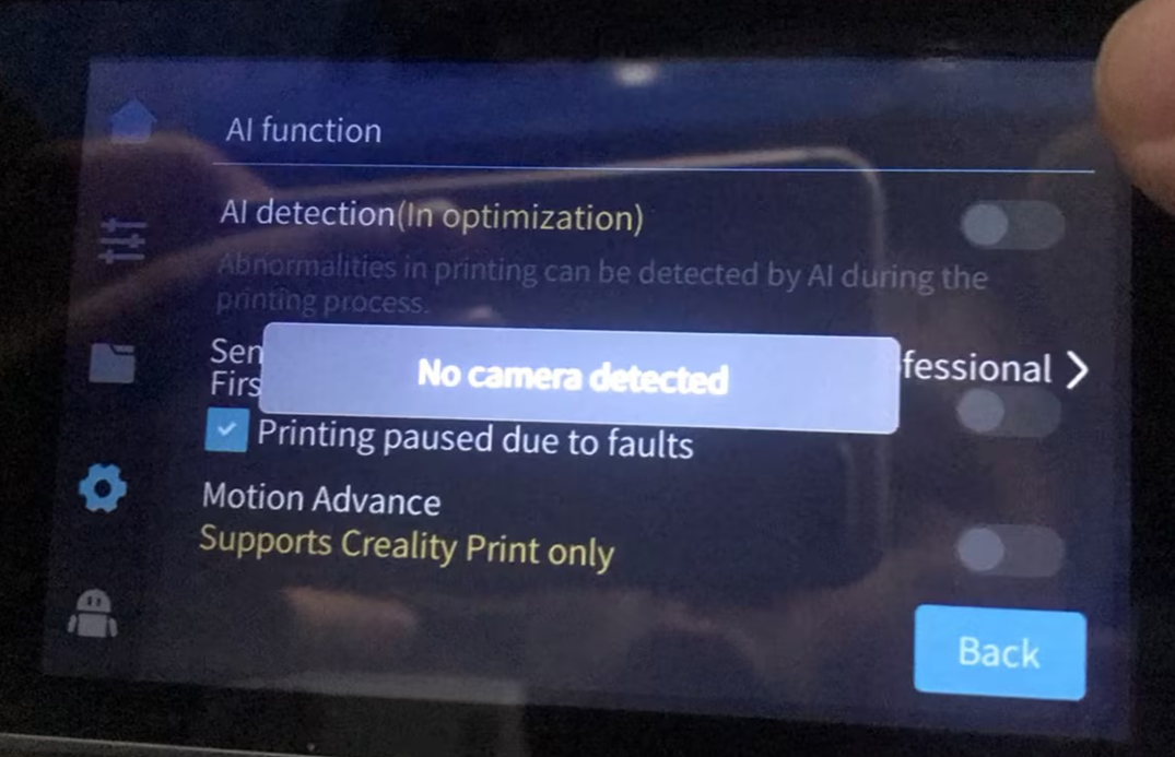 System Settings → AI Function: «No camera detected»
