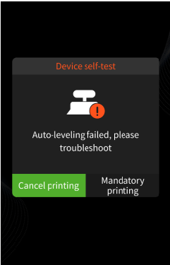 Сообщение «Auto-leveling failed» с выбором Cancel printing или Mandatory printing