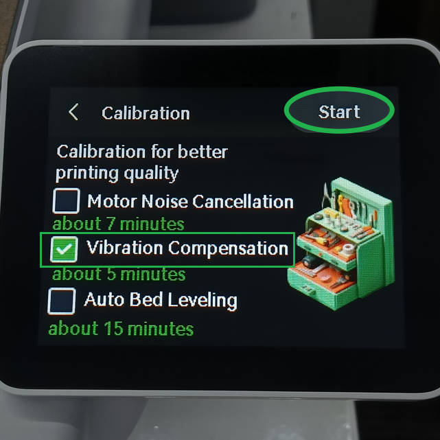 Калибровка Vibration Compensation на экране A1