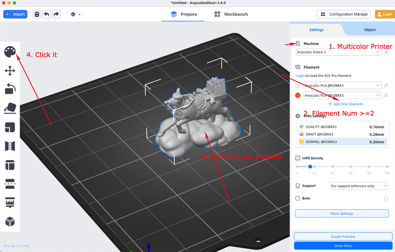 Anycubic Slicer Next — выбор принтера Kobra 3 для многоцветной печати и филаментов